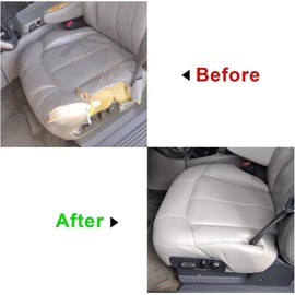 SecosAutoparts Leather Gray 922/92i/122 Driver & Passenger Bottom & Top Lean Back & Armrest Cover & Driver Foam Cushion fit for Chevy Silverado Tahoe Sierra Suburban Avalanche 1999-2002