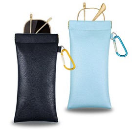 CHANGAR Portable Eye Glasses Case with Belt Clip，2 Pack Squeeze Top Sunglass Pouch Soft Leather Sunglasses Cases