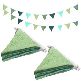 2PCS Pennant Banner Flags, Fabric Bunting Banner Nursery Garland Decor, Baby Shower Garland, Triangle Flags for Baby Boy Room, Playroom, Boho Birthday Party Decor, Each 7.75 ft (Blue Green)