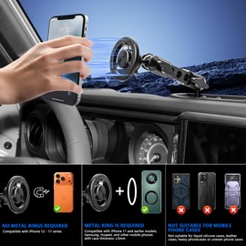 West-xingzhe Magnetic Phone Mount for 2024+ Jeep Wrangler Jl 2/4 Door 4XE Adjustable 360°, for Jeep Wrangler Car DashPhone Holder Accessories,OEM Screws Dash Mount Install