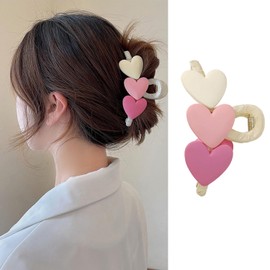 Valentine’s Day Hair Claw Clips Pink Heart Hair Claw for Women Three Heart Hair Claw Clips for Thick Hair Pink Hair Clips Hair Clips Big Resin Hair Clips Cute Clips Cute Hair Clips Accessories 1Pcs