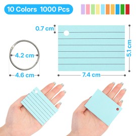 OWLKELA Index Cards A8, 10 Colours, 1000 Pieces, Colourful Flashcards with Ring, Flash Cards for Notes, Vocabulary & Formulas, Compact & Portable, Ideal for Study, Office and DIY Projects