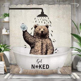 Yookeb Bear Funny Animal Bathroom Shower Curtain Brown Cute Rustic Bathtub Farmhouse Rustic Kids 60W by 71H Inch Hilarious Polyester Fabric 12 Plastic Hooks Waterproof Decor