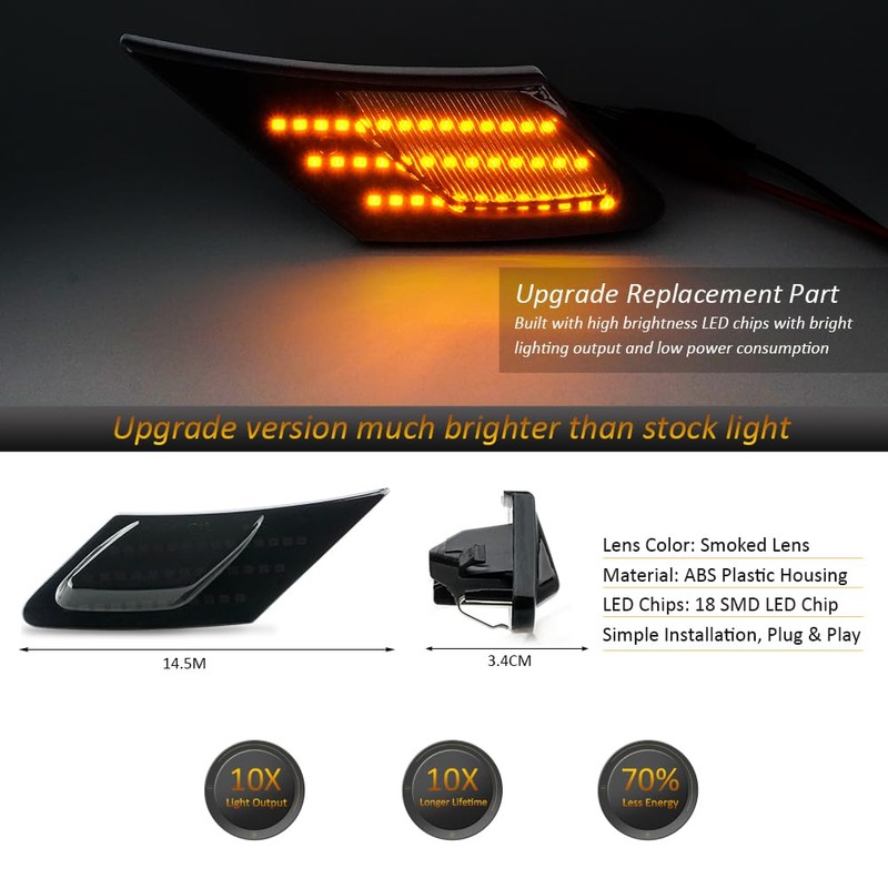 D-Lumina LED Side Marker Lights Assembly Smoked Lens Amber for