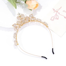 Formery Rhinestone Crown Headband Gold Star Tiara Hairband Birthday Party Festival Waterdrop Leaf Princess Headpiece for Girls