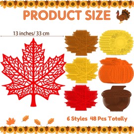 Havawish 48 Pcs Fall Paper Placemats Disposable Fall Decorative Paper Place Mats Set Autumn Pumpkin Maple Leaves Sunflower Placemats Table Decor for Autumn Harvest Thanksgiving Kitchen Dinner Decor