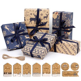 Jatidne 10 Christmas Wrapping Paper Sheets with Tags and String Xmas Wrapping Paper Kraft Gift Wrap
