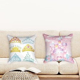 Ulticool - Cushion Cover - Castle Crowns Tiara - Set of 2 Designs - 45 cm x 45 cm - Decorative Cushion without Filling - Cushion Cover Accessories for Sofa/Bed - Pink