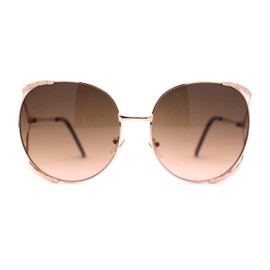 SA106 Womens Oversize Jewel Metal Rim Butterfly Designer Sunglasses Gold Brown