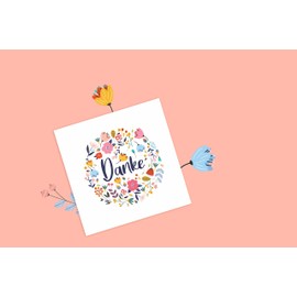 Friendly Fox Thank You Card Flowers, 1 x Thank You Card with Floral Motif, Square Greeting Card Thank You Card with Kraft Paper Envelope