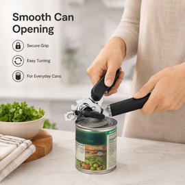 Stainless Steel Manual Can Opener with Ergonomic Non-Slip Handles, Multifunctional Handheld Tin Opener with Built-In Bottle Cap Opener for Kitchen, Camping, RV and Everyday Use