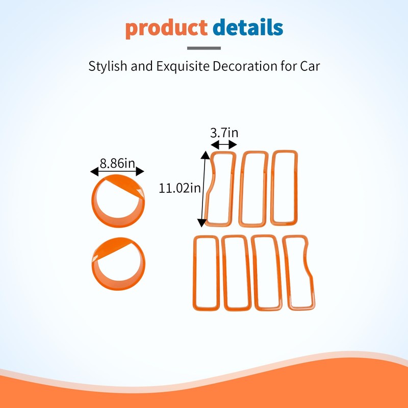 JeCar 9pcs Orange Grill Inserts Headlight Covers Trim Kit for