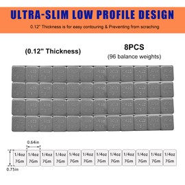 MUQIDA 96 pesos de rueda con respaldo calcomanía de 1/4 onzas, peso de rueda de equilibrio de neumáticos de 2.5 onzas con calcomanía fuerte, caja de tiras de peso de neumático de perfil bajo tipo