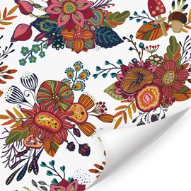 HLNIUC Boho Style Flora Wallpaper(18”X118”)Colourful Bohemia Botanical Contact Paper Tropical Flower Peel and Stick Wall Paper Boho Mushroom Room Self Adhesive Wall Mural for Living Room Cabinet Decor