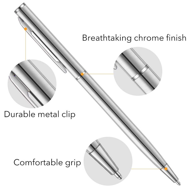 Unibene Slim Stainless Steel Retractable Ballpoint Pens, Nice Gift for