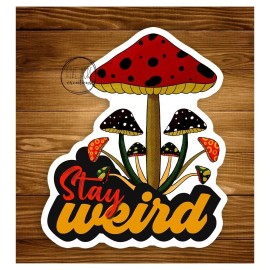 Five Acre Creations Stay Weird | Hippie Mushroom Decal | Retro Style Stickers | Waterproof