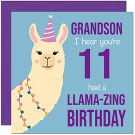 11th Grandson Llama Birthday Card - Llamazing - Funny Llama Grandsons Birthday Card for 11 Year old Kids eleven, eleventh