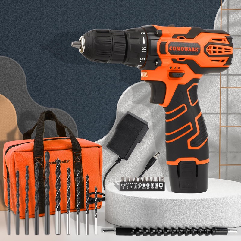 COMOWARE Cordless Drill Set, 12V Power Drill with Battery &