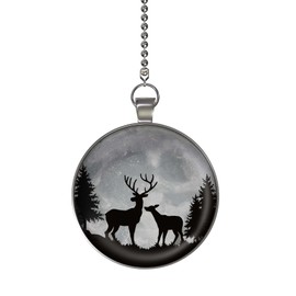 Gotham Decor Buck and Doe Deer Evergreen Forest Glow in The Dark Ceiling Fan and Light Pull Chain Pendant