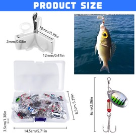 TTYSHIP® Pack of 24 Spinner Fishing Lures, Spinner Fishing Made of Metal with 24 Treble Hooks Cover, Blinker Fishing, Suitable for Pike, Zander, Perch and Trout (with Box)