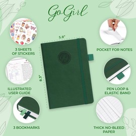 GoGirl Self-care Journal – Daily Mental Health Notebook with Mood & Wellness Trackers – Personal Development, Meditation & Reflection Journal for Women – Hardcover, Lasts 3 Months (Forest Green)