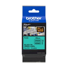 Brother FLe-7511 Labelling Tape Cassette, Flag Tape, Black on Green, 21 mm (W) x 45 mm (L), 72 Labels, Brother Genuine Supplies