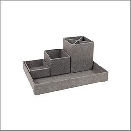Bigso Box of Sweden Desk Storage Organiser for Stationery - Pen Holder with 4 Compartments for Various Office Items - Fibreboard and Paper Stationery Storage - Grey