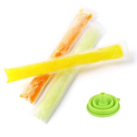Pack of 50 water ice bags, popsicle moulds bags, disposable popsicle bags with funnel, suitable for DIY ice moulds, yogurt, snack or freeze pops, safe and leak-proof
