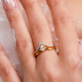 TJC Moissanite Band Ring In 14ct Gold Plated 925 Sterling Silver for Women Size T