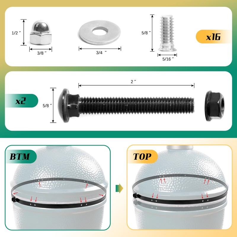 Band Hardware Pack for Large Big Grill Green Egg, Replacement
