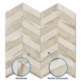 M MOFIT Stone Look Herringbone Peel and Stick Backsplash for Kitchen,Chevron Stick on Backsplash Mosaic Wall Tiles(Beige,10PCS)