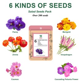 Flower Seed Pod Kit Mix of 6 Different Included Pansy, Cosmos, Zinnia, Marigold, Snapdragon, Cascading Petunia Flower Seed Starter Pod Kit for Hydroponics Growing System with Plant Food, 8-Pod