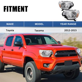 Headlight Assemblies Compatible with 2012 2013 2014 2015 Toyota Tacoma 12 13 14 15 Tacoma Headlights Headlamp[ DOT and SEA][Halogen Type][Passenger & Driver Side] Chrome Housing