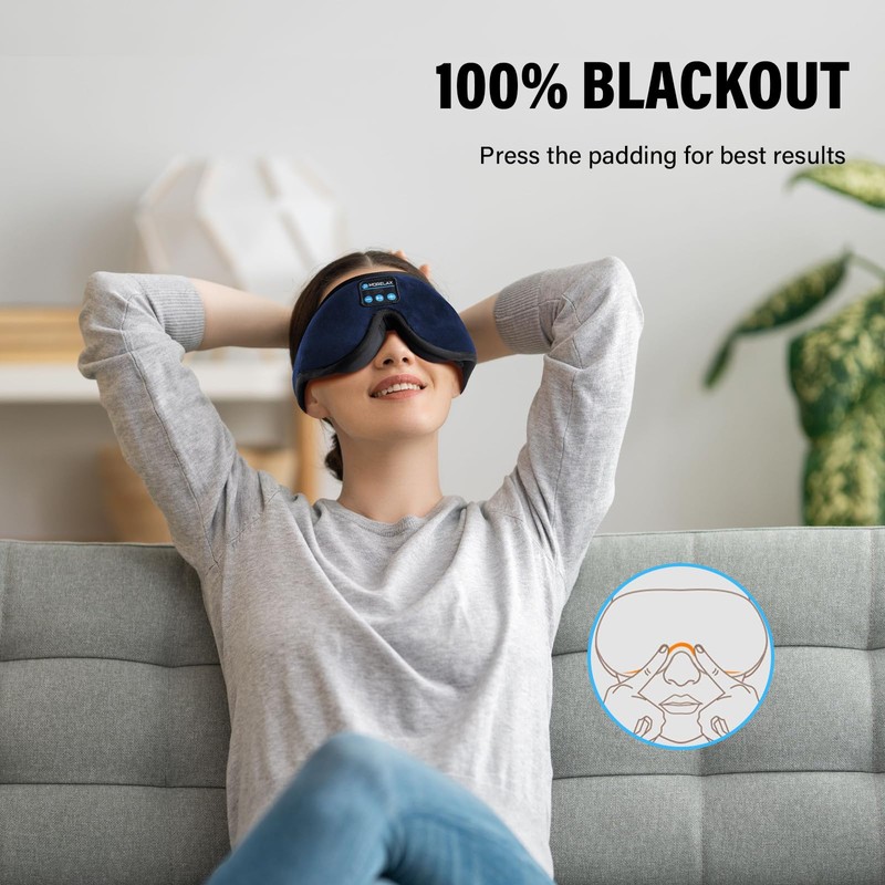 Sleep Mask with Bluetooth Headphones, 3D Sleep Mask Wireless Music