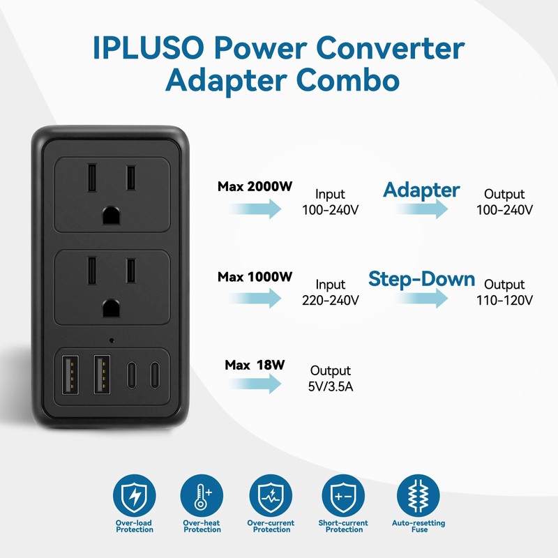 Upgraded 2000W 220V to 110V Voltage Converter US to Europe