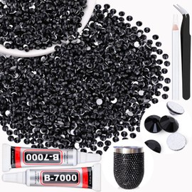 2500PCS SS10/2.8mm Crystal Rhinestones (Jet Black) with 2Pcs 10ml B7000 Jewelry Glue, Bedazzling Flatback Glass Rhinestones for Crafting, Gems Diomand Charms for Tumbler Shoes Clothing Mugs Nail Art