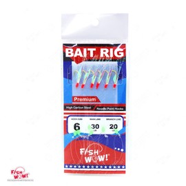 10pks Fish WOW! Size 6 Fishing Bait Rigs Premium Quality Gold 6-Hook Piscatore Lure with Red Head & Glow Beads and Ball Bearing Swivel Interlock snap connectors