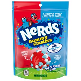 NERDS Gummy Clusters Candy, Berry Punch Rush, Crunchy and Gummy, Game Day Candy, Football Party Supplies, 8 oz