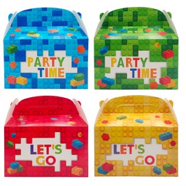 itechpanda 12 PCS Treat Boxes for Gift Giving Sturdy Cute Block Print Bulk Party Favor Boxes with Handle Paper Cookies Candy Goodie Bags for Kids Birthday Party Baby Shower Wedding (Style 2)