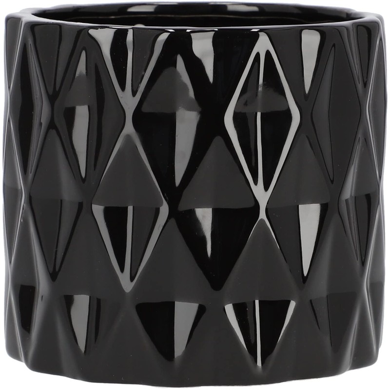 KOTARBAU® Ceramic Flower Pot Planter Glazed Black Cylindrical Shape