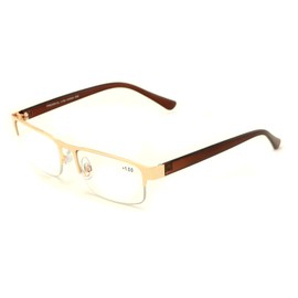 Metal Rectangular Progressive Clear Lens No Line Reading Glasses Tri-Focal Reader (Gold, 3.00)