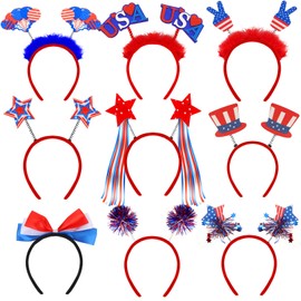 4th of July Headband for Women 9PCS Patriotic Headbands, USA American Flag Headbands, Head Boppers Memorial Day Fourth of July Headband for Independence Day Party Supplies Favors Accessories Decor