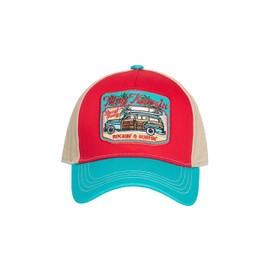 King Kerosin Men's Trucker Cap Baseball Cap Size Adjustable Cotton Mesh Cap Snapback with Mesh Cap Curved Brim Winter/Summer Rockin & Surfin, red