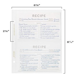 Jot & Mark Binder Page Protectors for 4x6 Recipe Cards or Photos (50 Count) - Crystal Clear Plastic Archival Sleeves fit 3 Ring Binders (8.5" x 9.5", 2 Pocket) - Recipe Card Holder