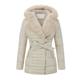 Bellivera Womens Puffer Coats Sherpa-lined Jacket Thicken Down Overcoat with Hood 12601 White L