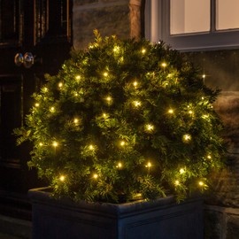 Lights4fun 100er LED Lichterkette warmweiß grünes Kabel Innen Außen mit Timer