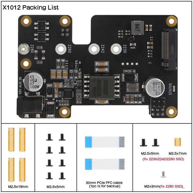 Geekworm X1012 PCIe to M.2 HAT Key-M NVMe SSD and