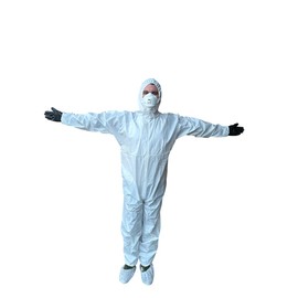keebomed Hazmat suit, Chemical Protective Coverall, Category III, Type A, Microporous,Hood, Elastic Wrists and Ankles, Zipper (L- Blue)
