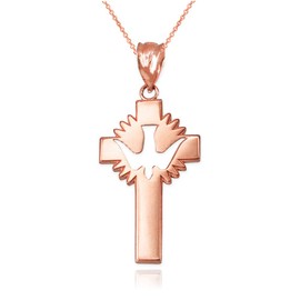 LA BLINGZ 10K Rose Gold Dove Cross Pendant Necklace (Pendant only)