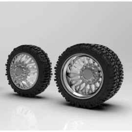 Unbranded 1:64 “Evo” 22” Inch Dually Truck Wheel And “Bogger” Tire Setup. 3D Printed